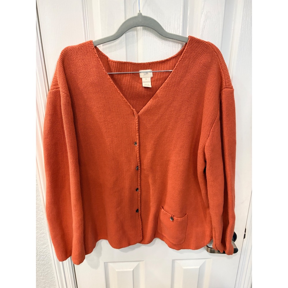 J. Jill Cardigan Orange Cotton V-Neck Button Front Shaker Knit Sweater XL